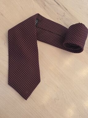 Lanvin Maroon Tie with Cream Polka Dots